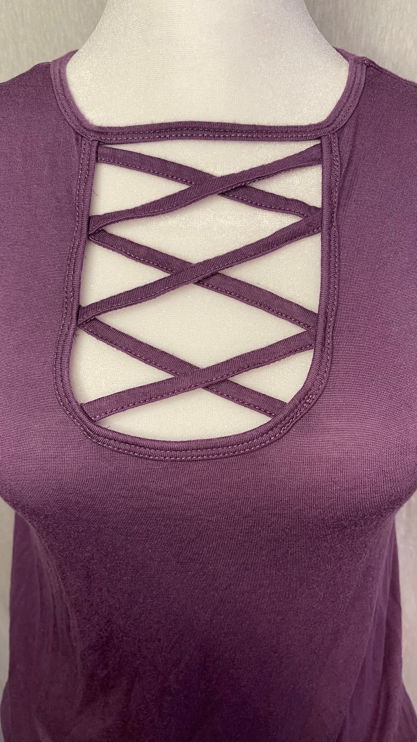 MED Purple Front Criss-Cross Detail Top