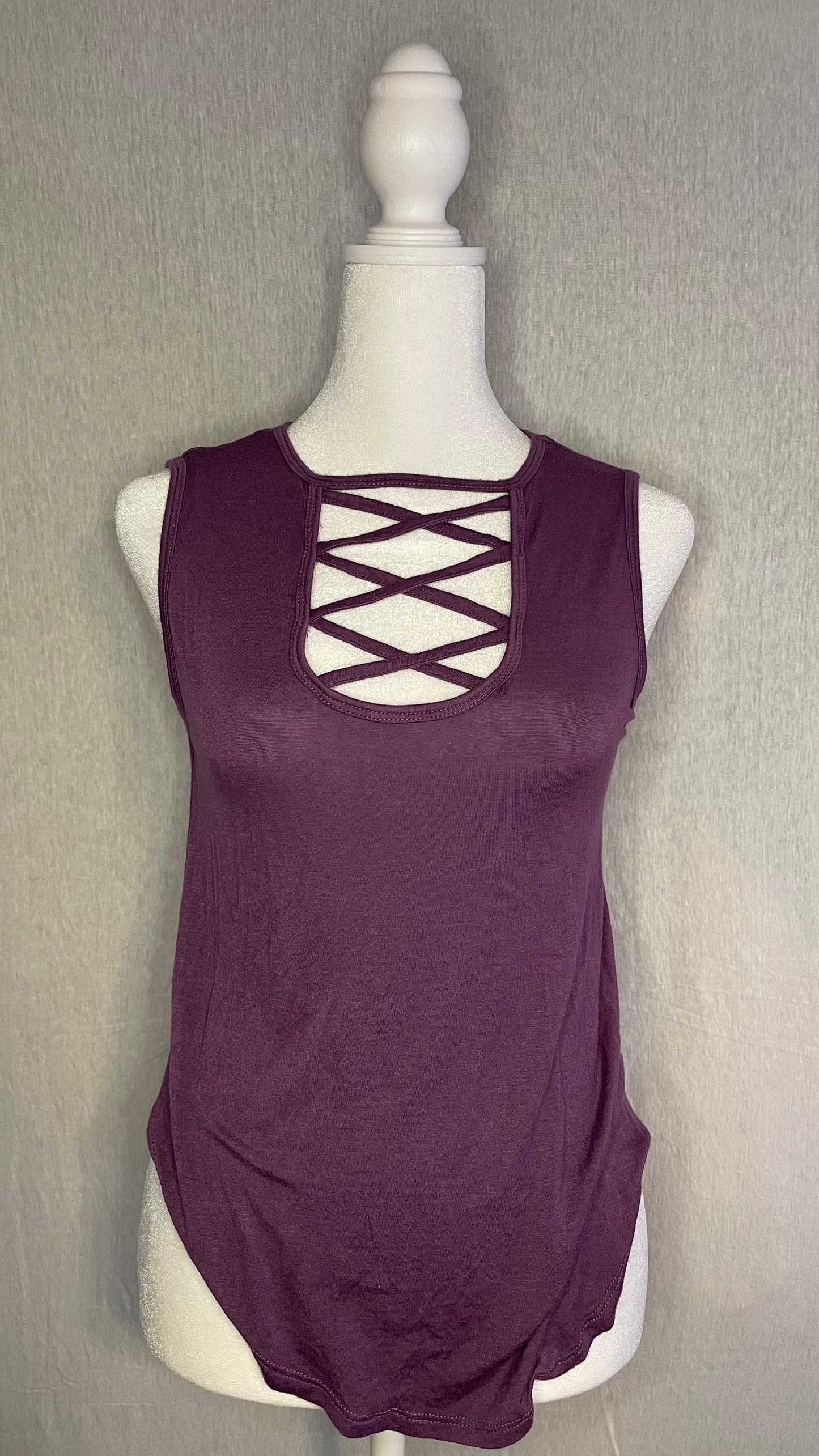 MED Purple Front Criss-Cross Detail Top