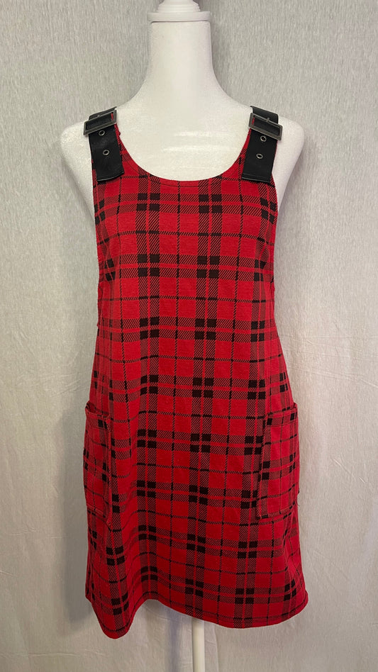 MED Red Plaid Vest Style Dress No Boundaries