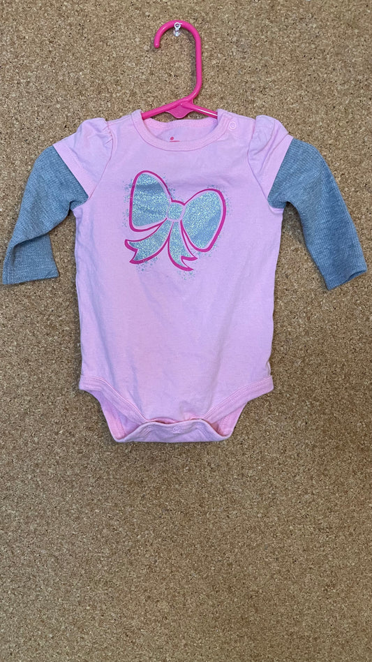 3 Months Pink and Gray Long Sleeve Onesie