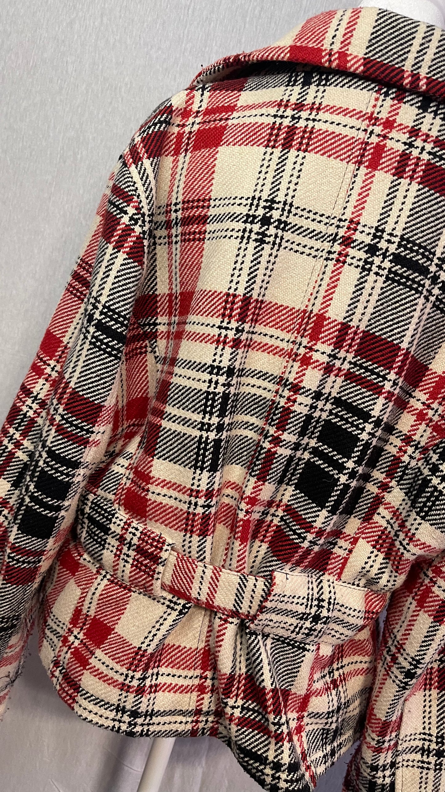 LG Cato Red Plaid Waist Length Zip Pea Coat