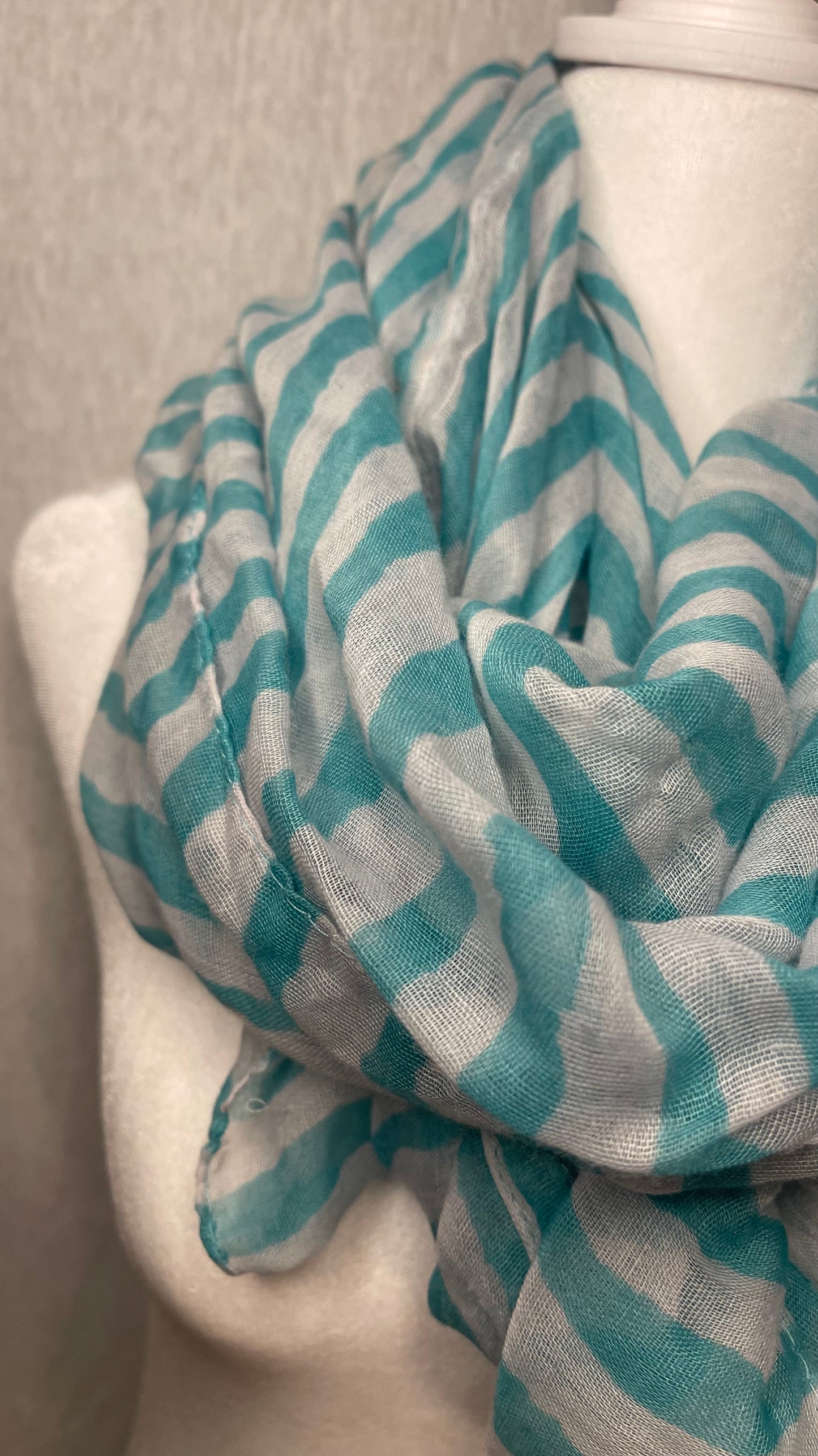 Blue and White Striped Infinity Scarf