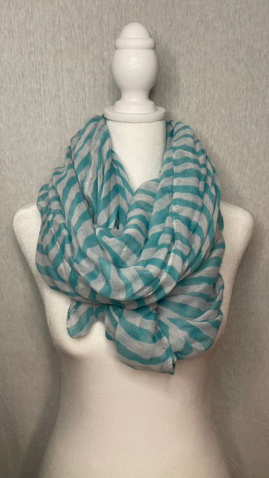 Blue and White Striped Infinity Scarf