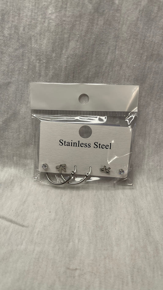 NWT / 3 pc Medium Hoop Silver Earring Set