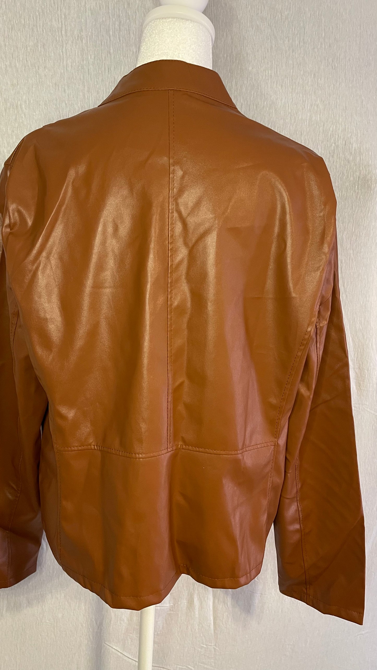 M/L Brown Fake Leather Zip Up Jacket