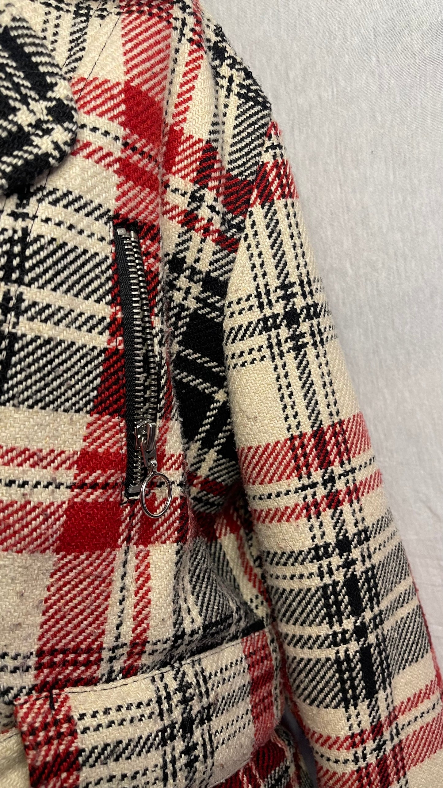 LG Cato Red Plaid Waist Length Zip Pea Coat