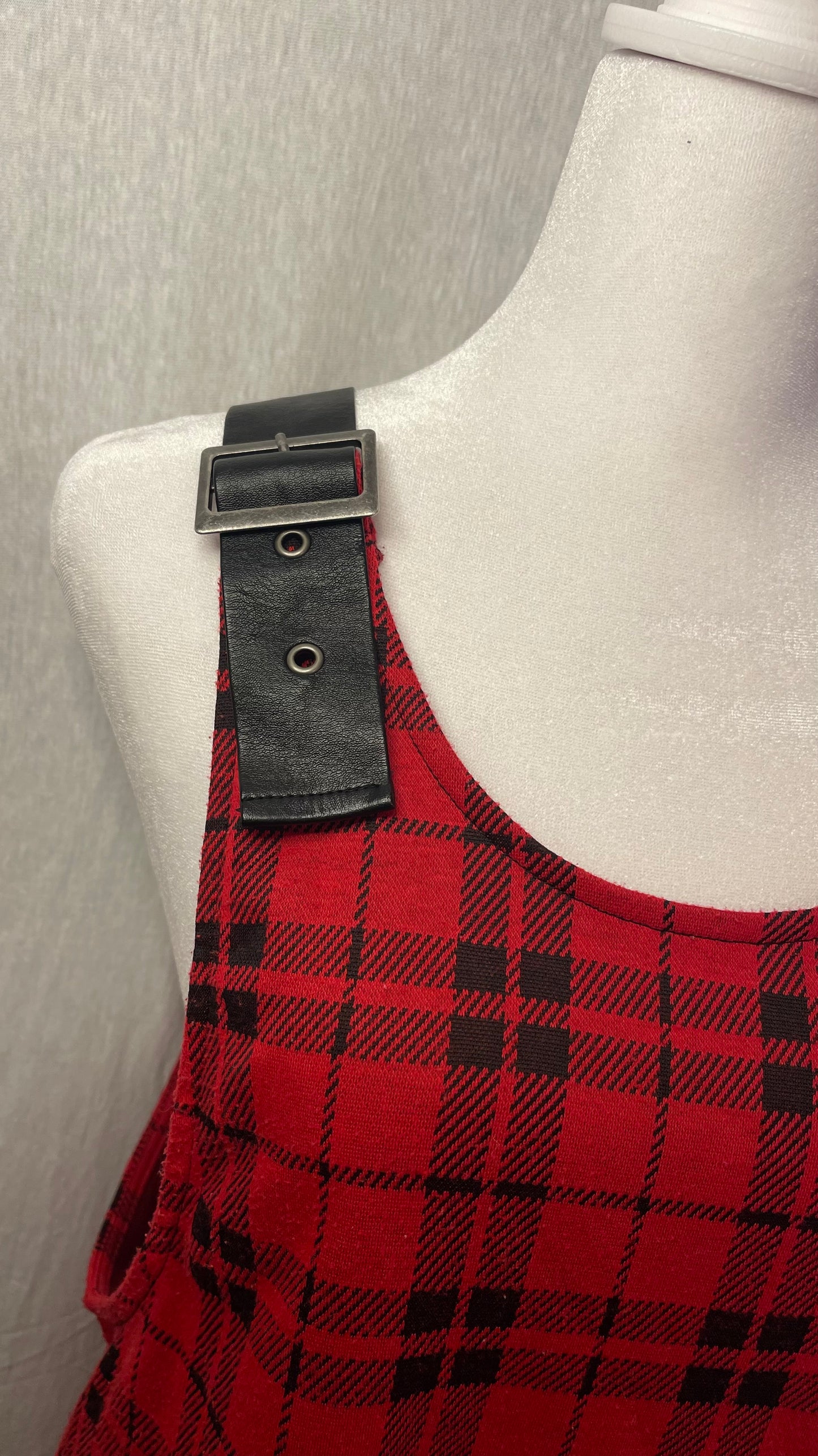 MED Red Plaid Vest Style Dress No Boundaries