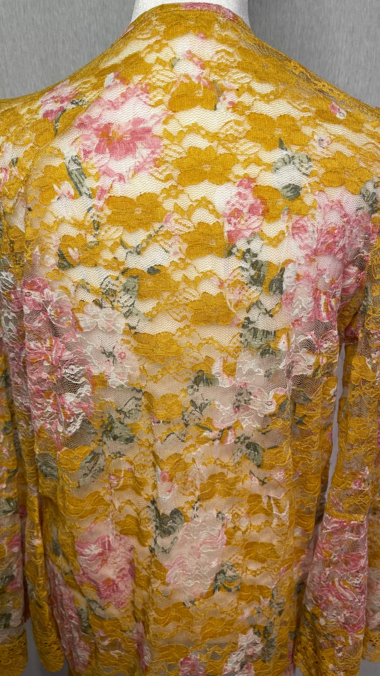 MED Yellow Lace Floral Outerwear Cardigan