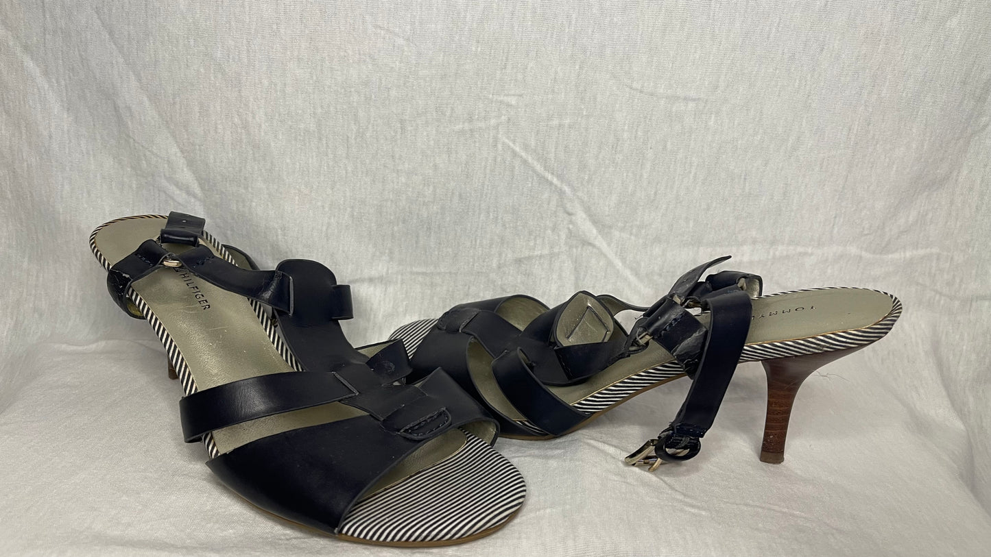 SIZE 7 Tommy Hilfiger Navy Blue Striped Kitten Heels