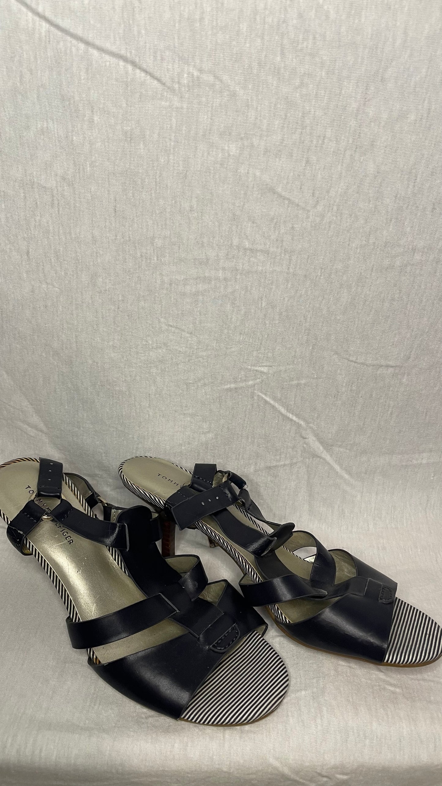 SIZE 7 Tommy Hilfiger Navy Blue Striped Kitten Heels