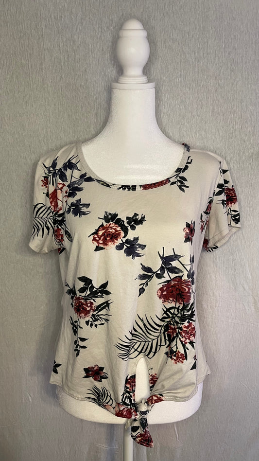 M/L White Floral Front Tie Top